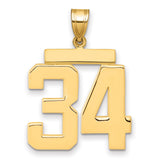 14k Yellow Gold Number 34 Pendant, Bold Block Style Athletic Charm for Men or Unisex