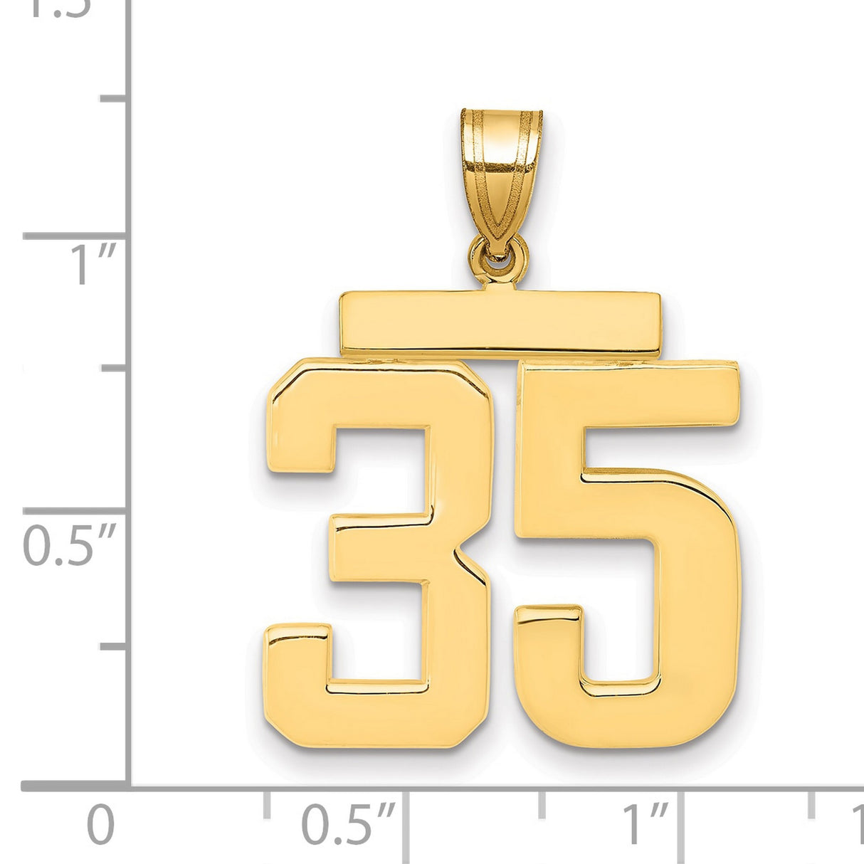 Large Polished Number 35 Charm Pendant in Real 14k Yellow Gold