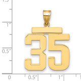 Large Polished Number 35 Charm Pendant in Real 14k Yellow Gold