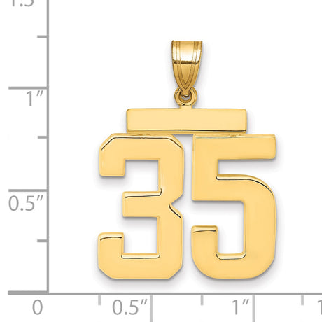 Large Polished Number 35 Charm Pendant in Real 14k Yellow Gold