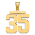 Large Polished Number 35 Charm Pendant in Real 14k Yellow Gold