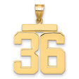 Large Polished Number 36 Charm Pendant in Real 14k Yellow Gold