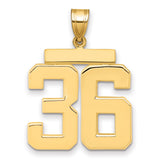 Large Polished Number 36 Charm Pendant in Real 14k Yellow Gold