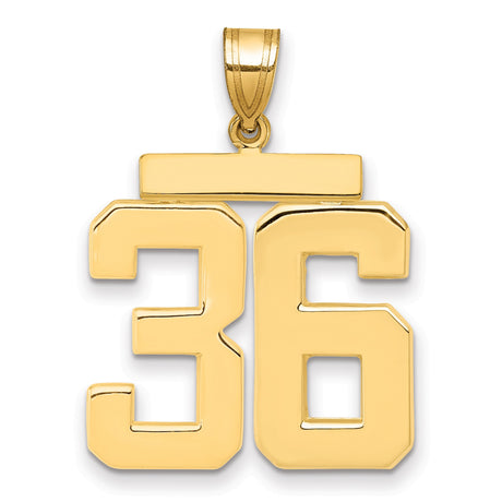 Large Polished Number 36 Charm Pendant in Real 14k Yellow Gold