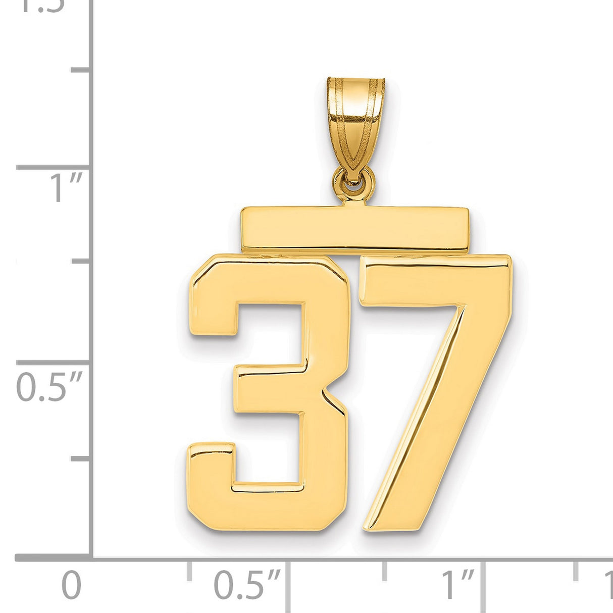 Large Polished Number 37 Charm Pendant in Real 14k Yellow Gold