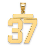 Large Polished Number 37 Charm Pendant in Real 14k Yellow Gold