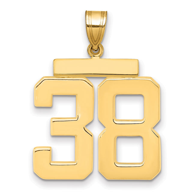 14k Yellow Gold Number 38 Pendant, Bold Sports Charm for Men or Unisex Wear
