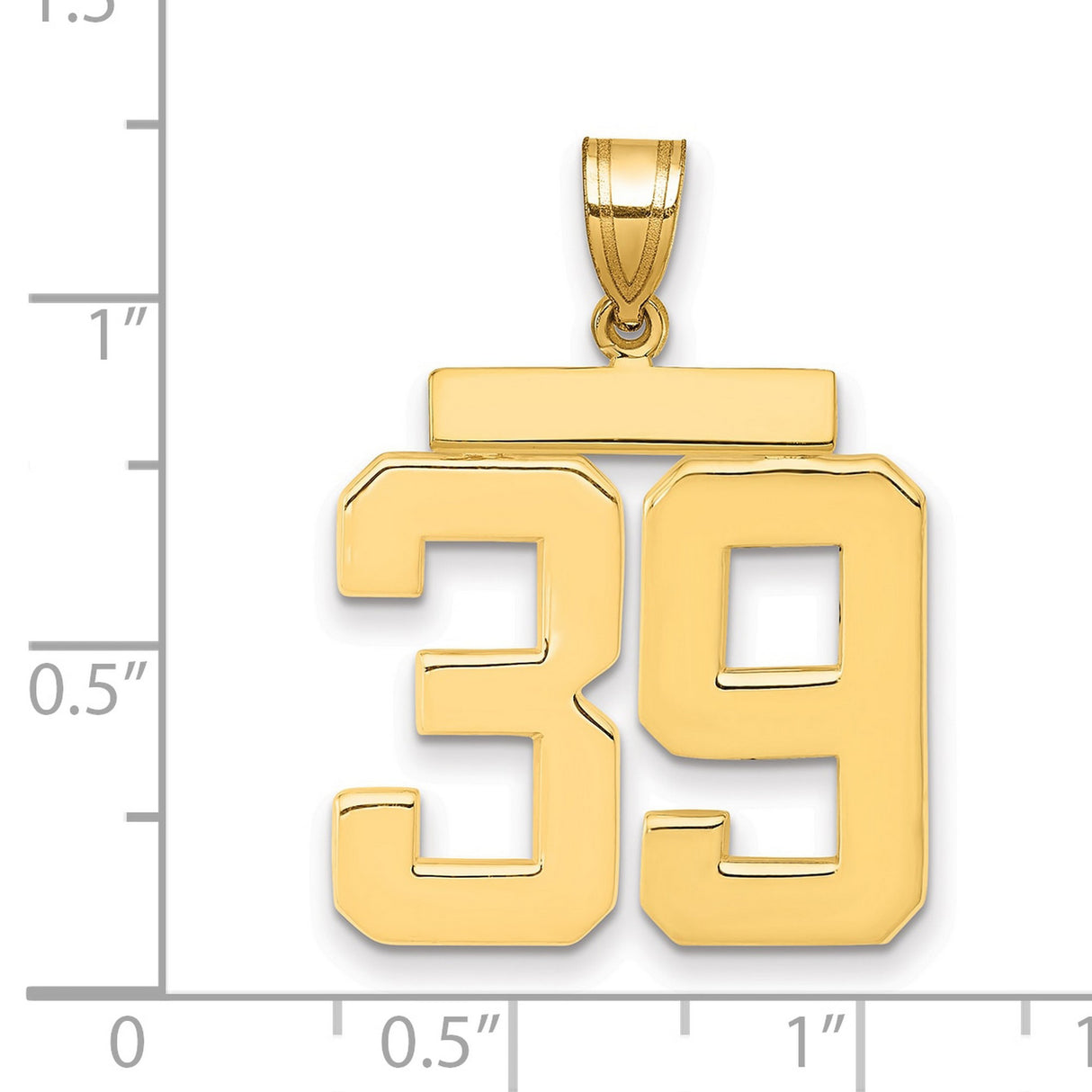 Large Polished Number 39 Charm Pendant in Real 14k Yellow Gold