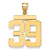 Large Polished Number 39 Charm Pendant in Real 14k Yellow Gold