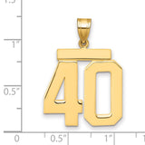 Large Polished Number 40 Charm Pendant in Real 14k Yellow Gold