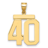 Large Polished Number 40 Charm Pendant in Real 14k Yellow Gold