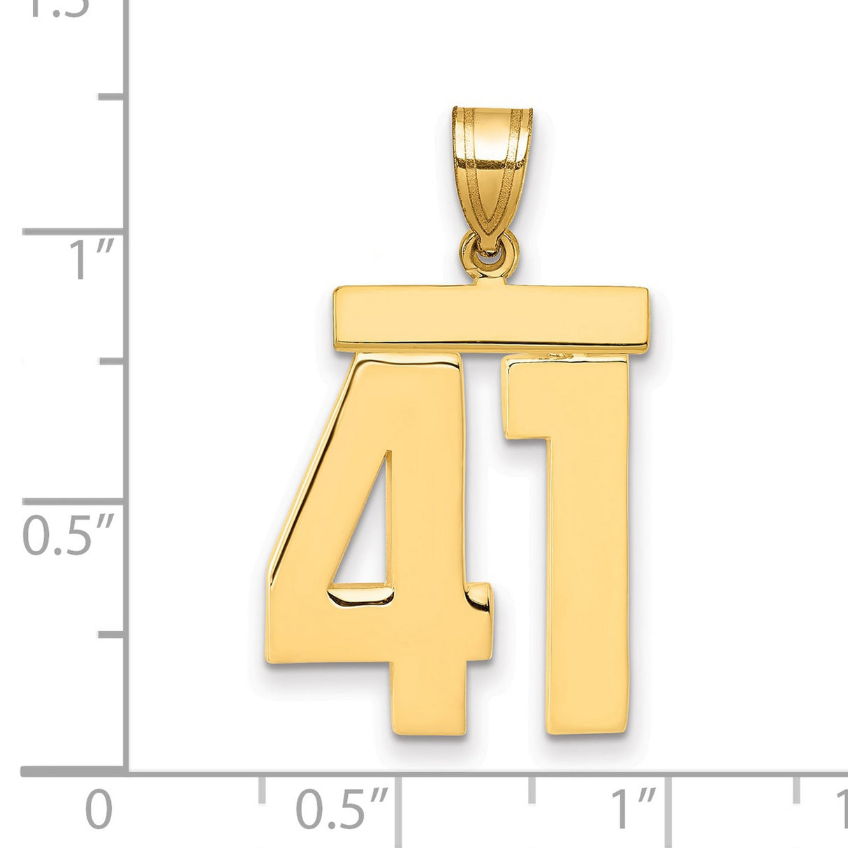 Large Polished Number 41 Charm Pendant in Real 14k Yellow Gold