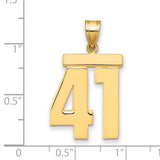 Large Polished Number 41 Charm Pendant in Real 14k Yellow Gold