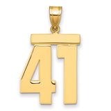 Large Polished Number 41 Charm Pendant in Real 14k Yellow Gold