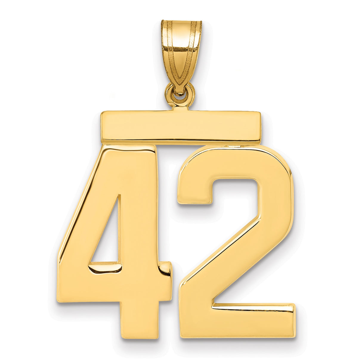 Large Polished Number 42 Charm Pendant in Real 14k Yellow Gold