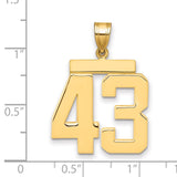 Large Polished Number 43 Charm Pendant in Real 14k Yellow Gold