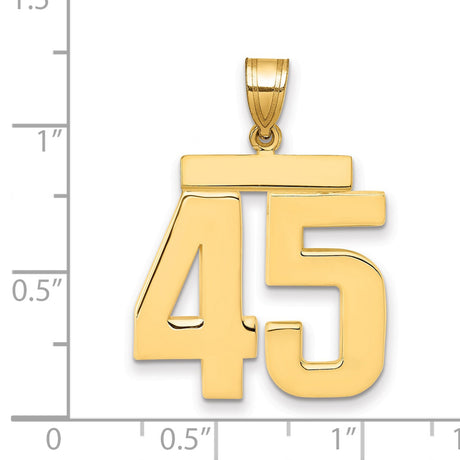 Large Polished Number 45 Charm Pendant in Real 14k Yellow Gold