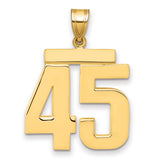 Large Polished Number 45 Charm Pendant in Real 14k Yellow Gold