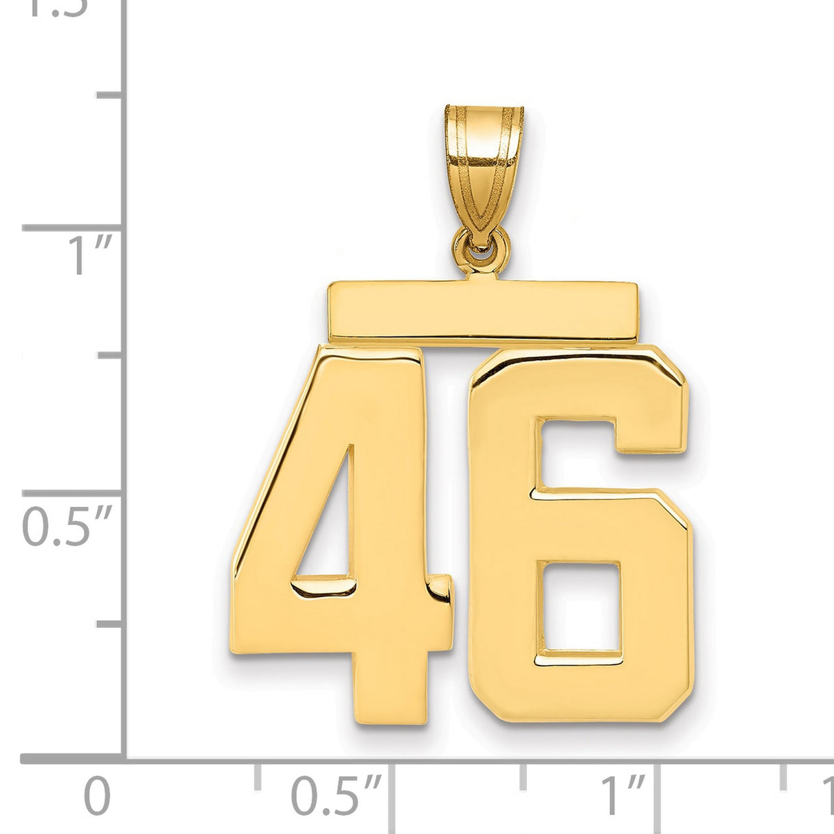 Large Polished Number 46 Charm Pendant in Real 14k Yellow Gold