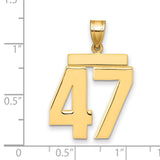 Large Polished Number 47 Charm Pendant in Real 14k Yellow Gold