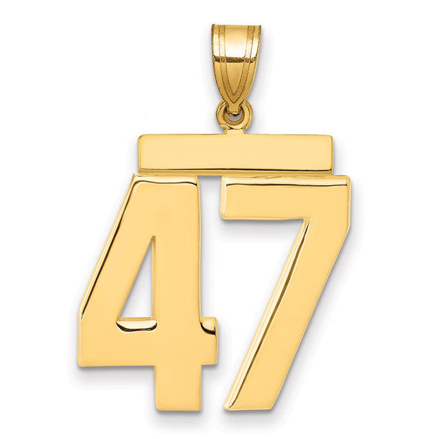 Large Polished Number 47 Charm Pendant in Real 14k Yellow Gold