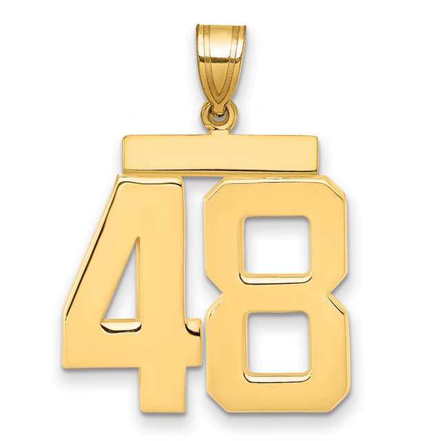 Large Polished Number 48 Charm Pendant in Real 14k Yellow Gold