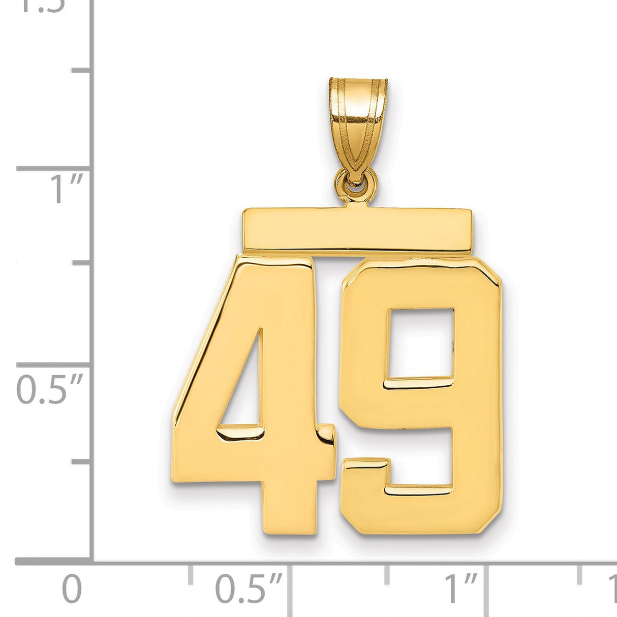Large Polished Number 49 Charm Pendant in Real 14k Yellow Gold