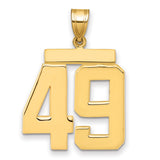 Large Polished Number 49 Charm Pendant in Real 14k Yellow Gold
