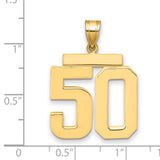 Large Polished Number 50 Charm Pendant in Real 14k Yellow Gold