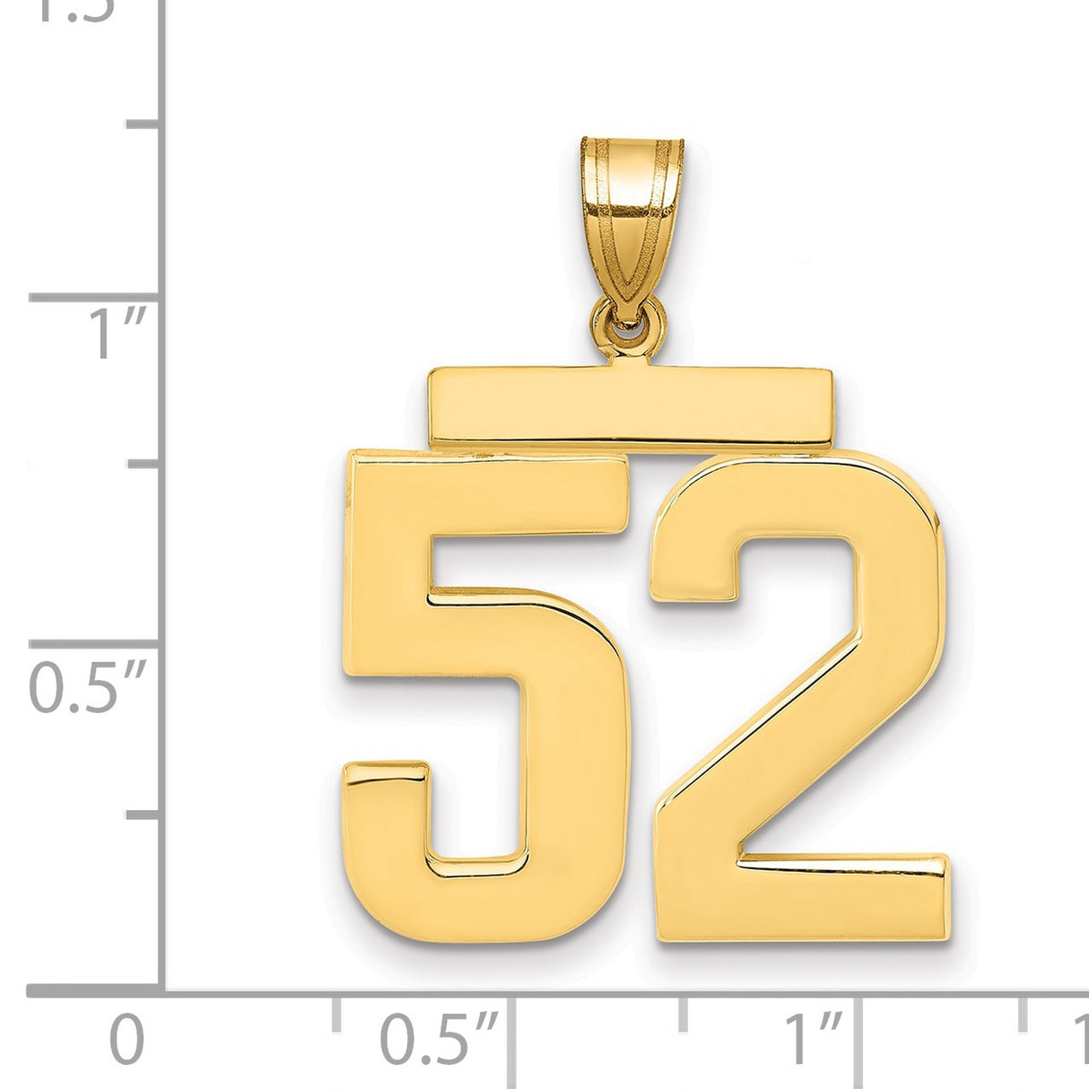 14k Yellow Gold Number 52 Pendant, Bold Block Jersey Charm for Men or Unisex Wear
