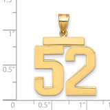 14k Yellow Gold Number 52 Pendant, Bold Block Jersey Charm for Men or Unisex Wear