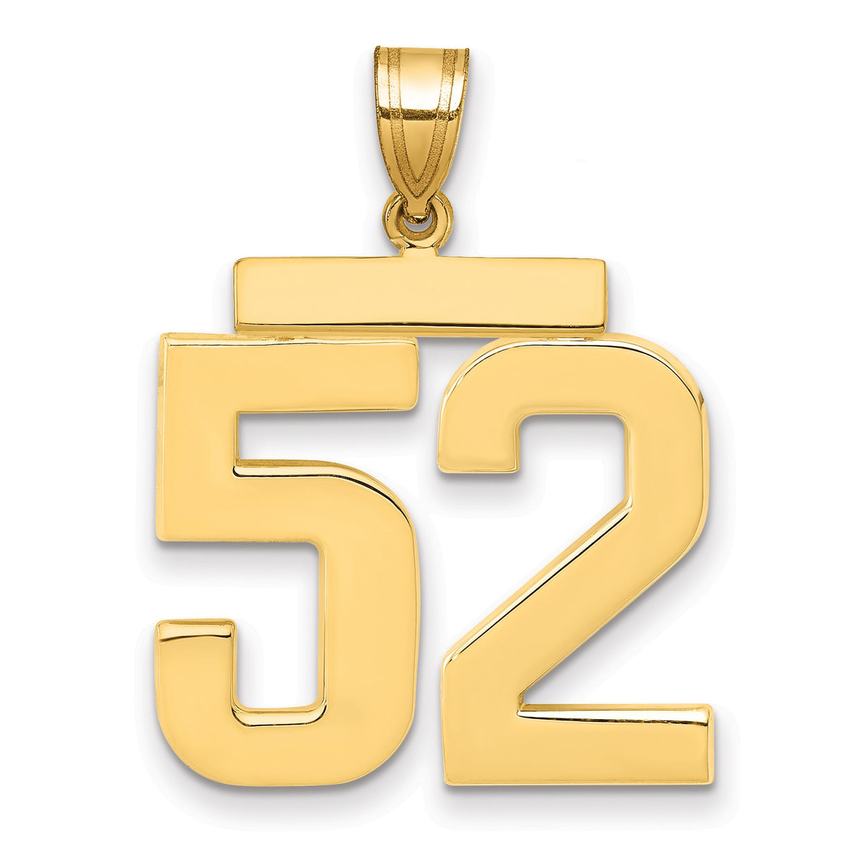 14k Yellow Gold Number 52 Pendant, Bold Block Jersey Charm for Men or Unisex Wear
