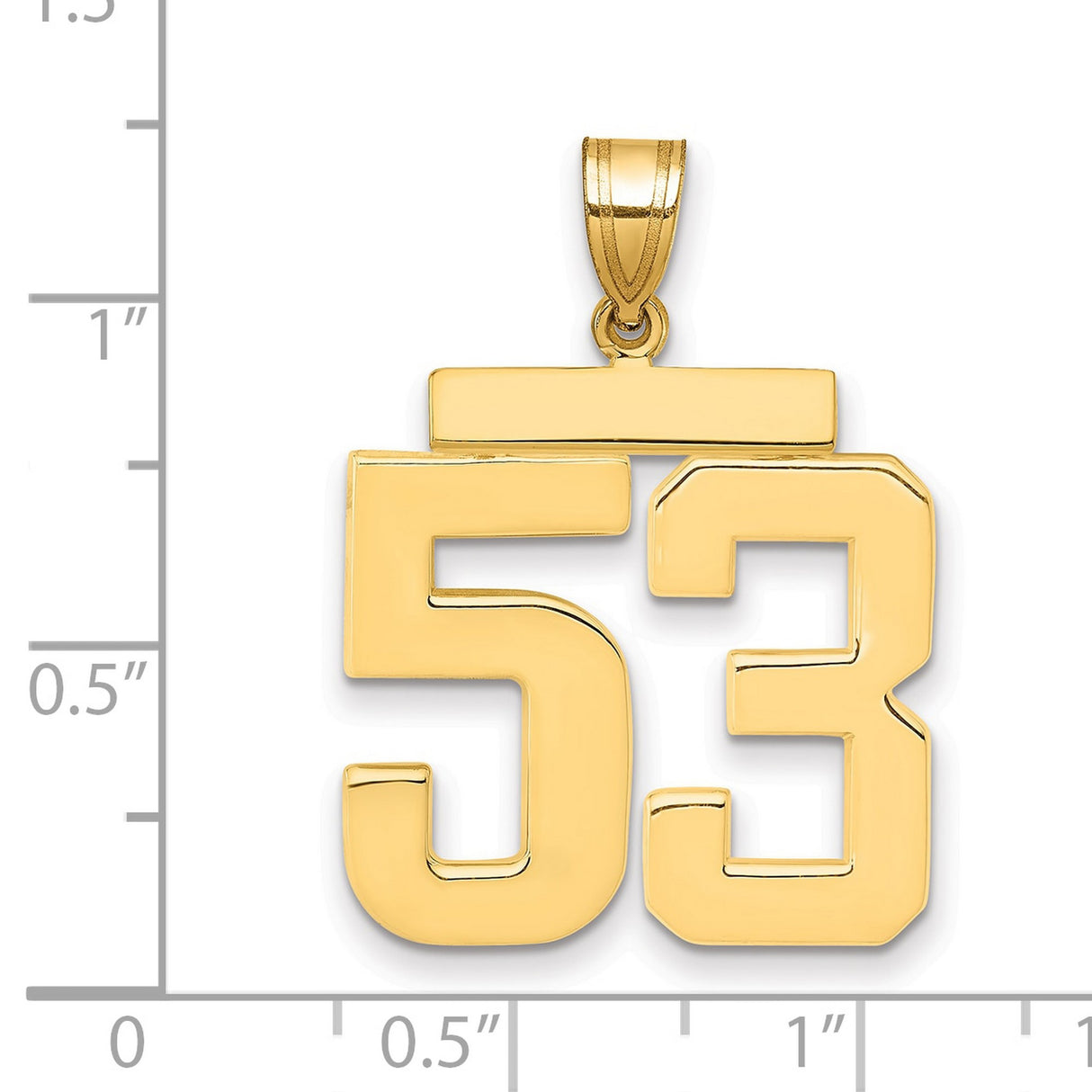 Large Polished Number 53 Charm Pendant in Real 14k Yellow Gold