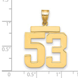 Large Polished Number 53 Charm Pendant in Real 14k Yellow Gold