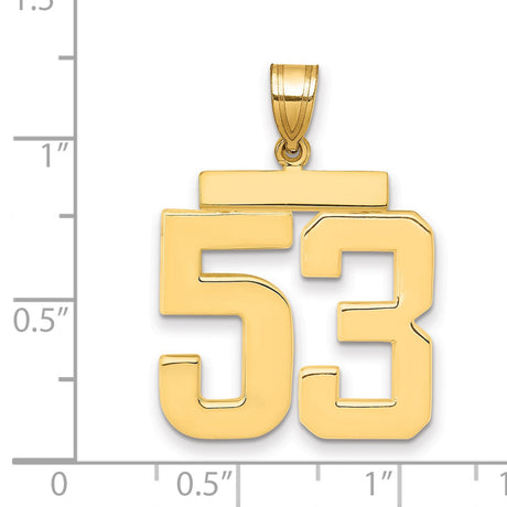 Large Polished Number 53 Charm Pendant in Real 14k Yellow Gold