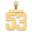 Large Polished Number 53 Charm Pendant in Real 14k Yellow Gold