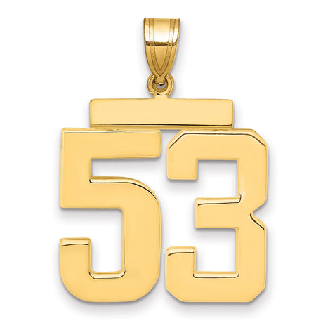 Large Polished Number 53 Charm Pendant in Real 14k Yellow Gold