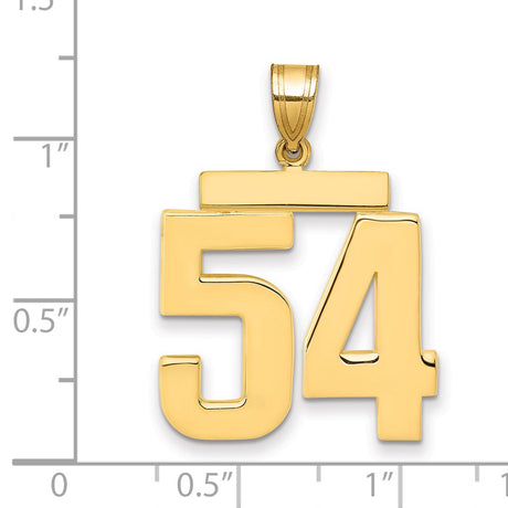 Large Polished Number 54 Charm Pendant in Real 14k Yellow Gold