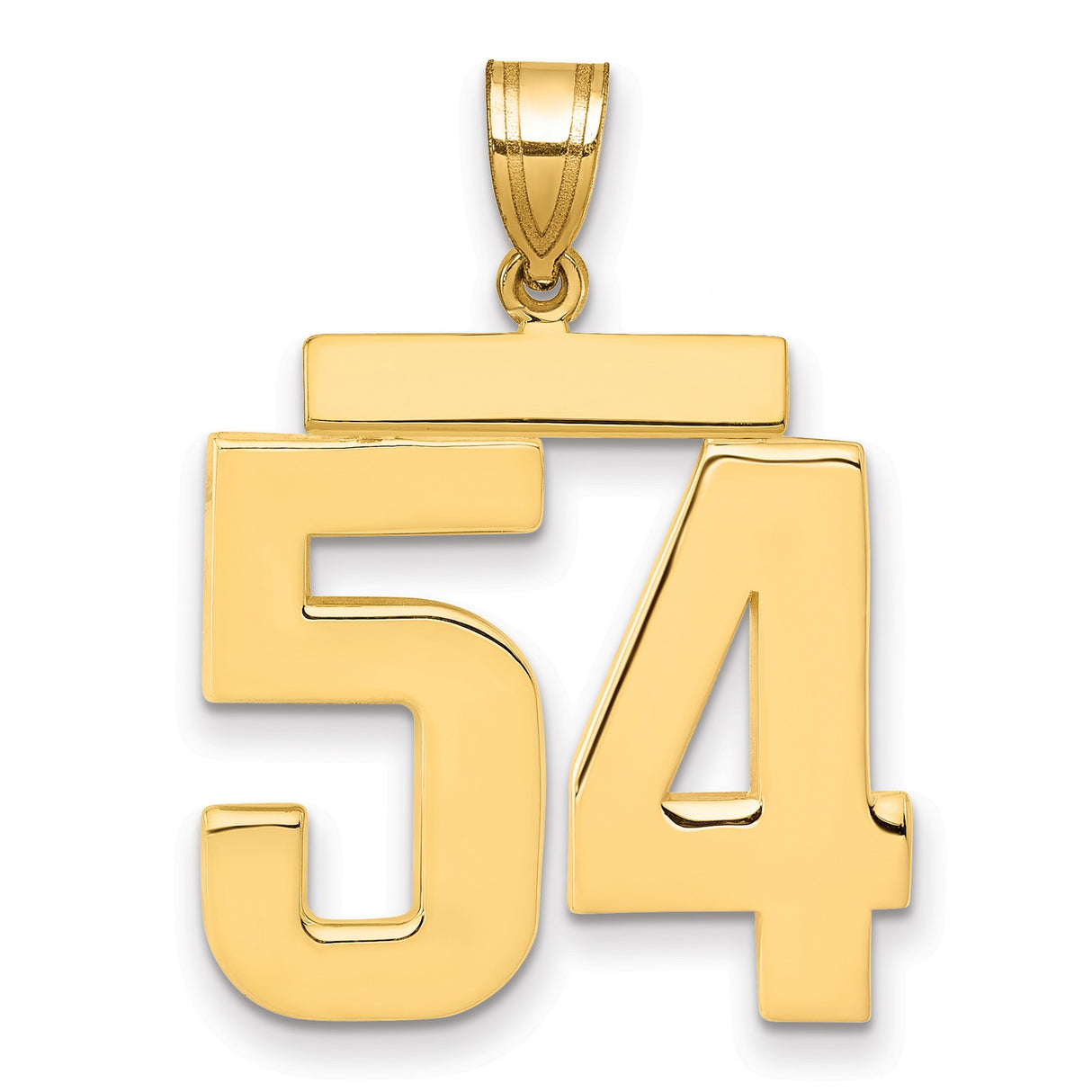 Large Polished Number 54 Charm Pendant in Real 14k Yellow Gold
