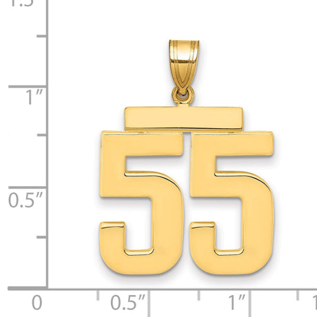 Large Polished Number 55 Charm Pendant in Real 14k Yellow Gold