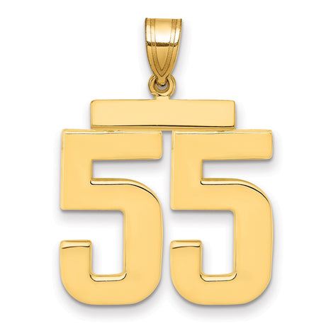Large Polished Number 55 Charm Pendant in Real 14k Yellow Gold