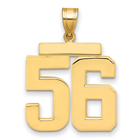 Large Polished Number 56 Charm Pendant in Real 14k Yellow Gold
