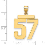 Large Polished Number 57 Charm Pendant in Real 14k Yellow Gold