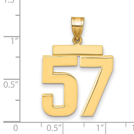 Large Polished Number 57 Charm Pendant in Real 14k Yellow Gold