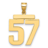 Large Polished Number 57 Charm Pendant in Real 14k Yellow Gold