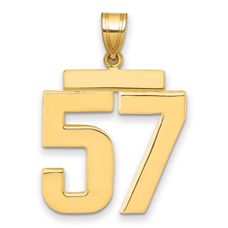 Large Polished Number 57 Charm Pendant in Real 14k Yellow Gold