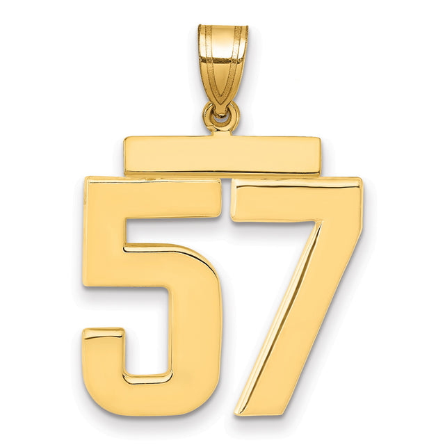 Large Polished Number 57 Charm Pendant in Real 14k Yellow Gold