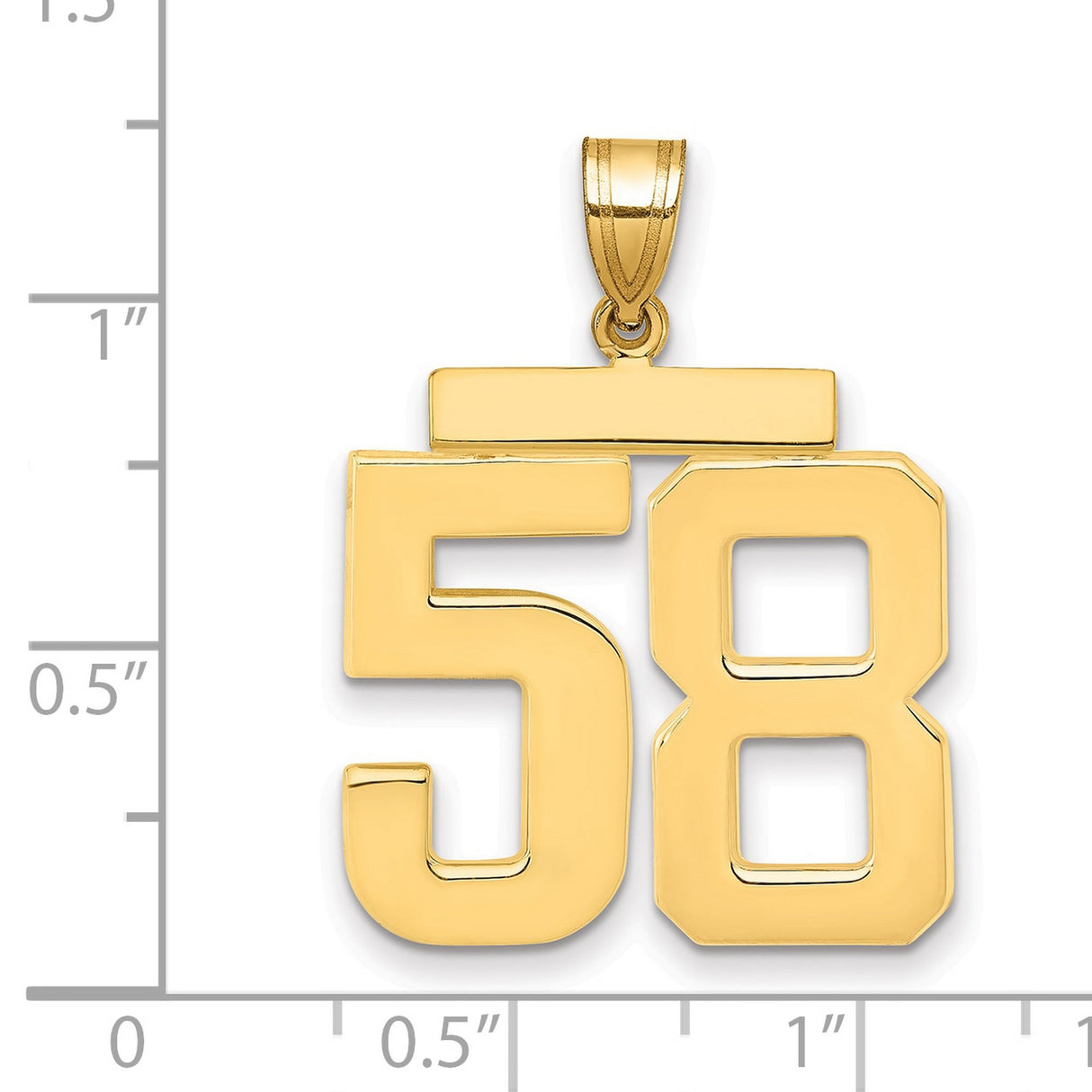 Large Polished Number 58 Charm Pendant in Real 14k Yellow Gold