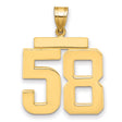 Large Polished Number 58 Charm Pendant in Real 14k Yellow Gold