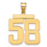 Large Polished Number 58 Charm Pendant in Real 14k Yellow Gold